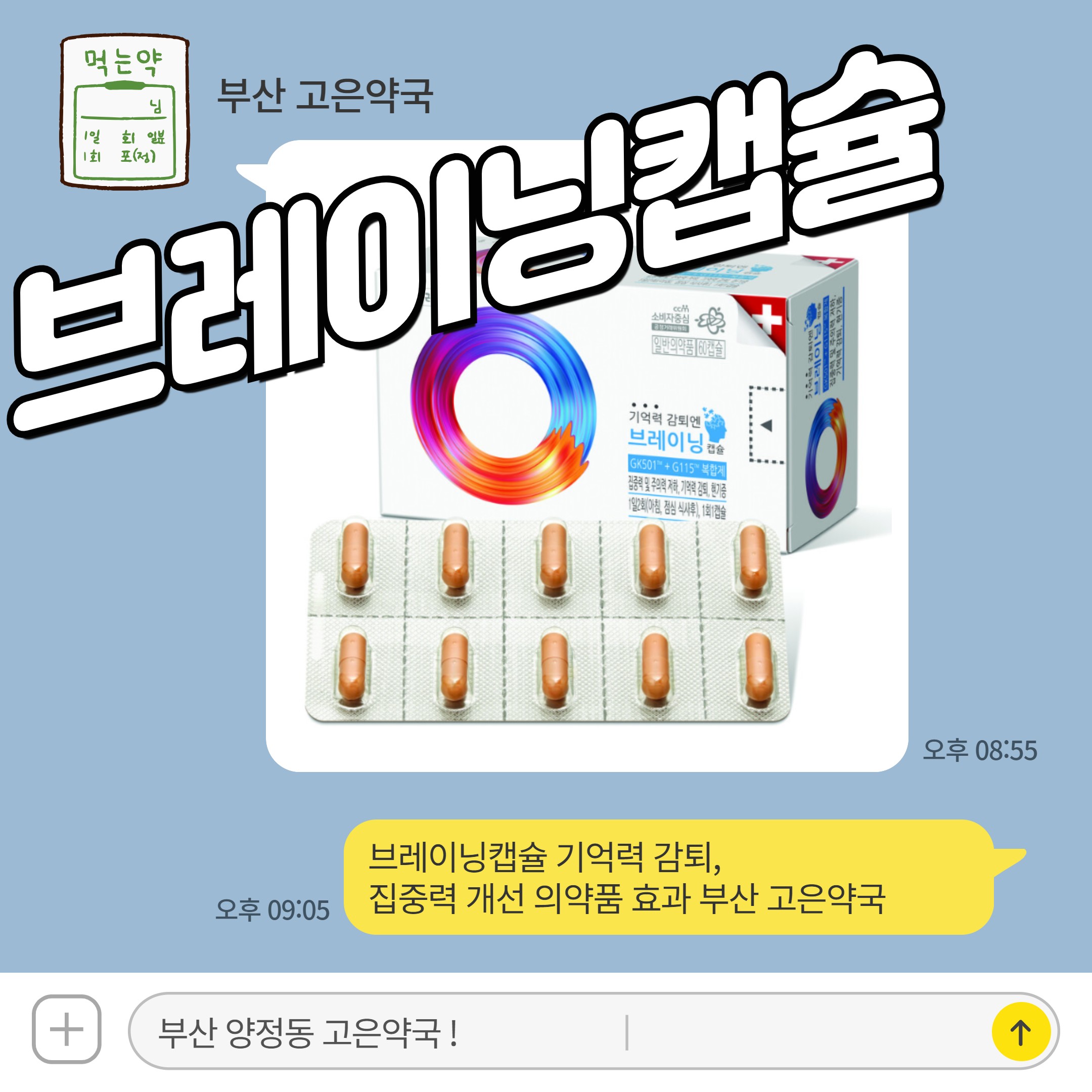 브레이닝캡슐 기억력 감퇴 집중력 개선 의약품 효과 부산 고은약국