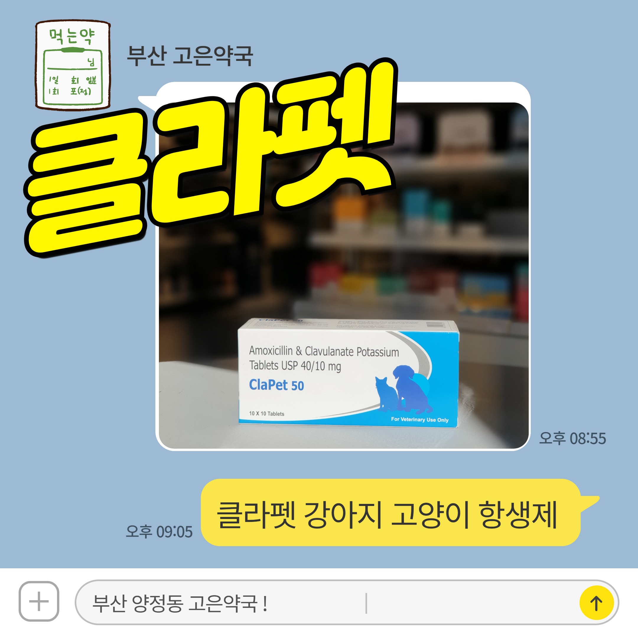 클라펫 50 강아지 고양이 농피증 허피스 구내염에 쓰는 항생제, 부산 동물약국