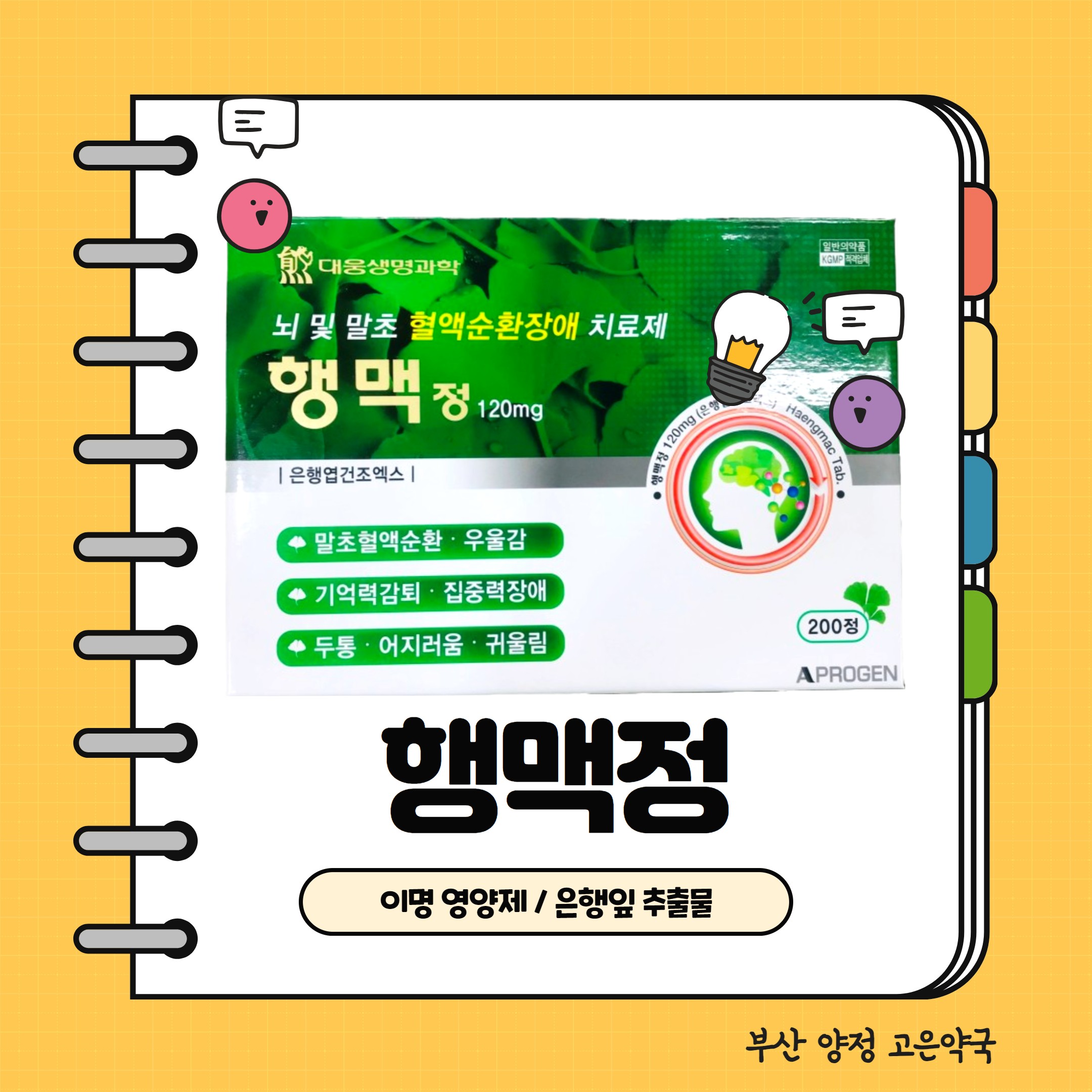 부산 대웅 행맥 정 120mg 이명 영양제 조합 은행잎추출물