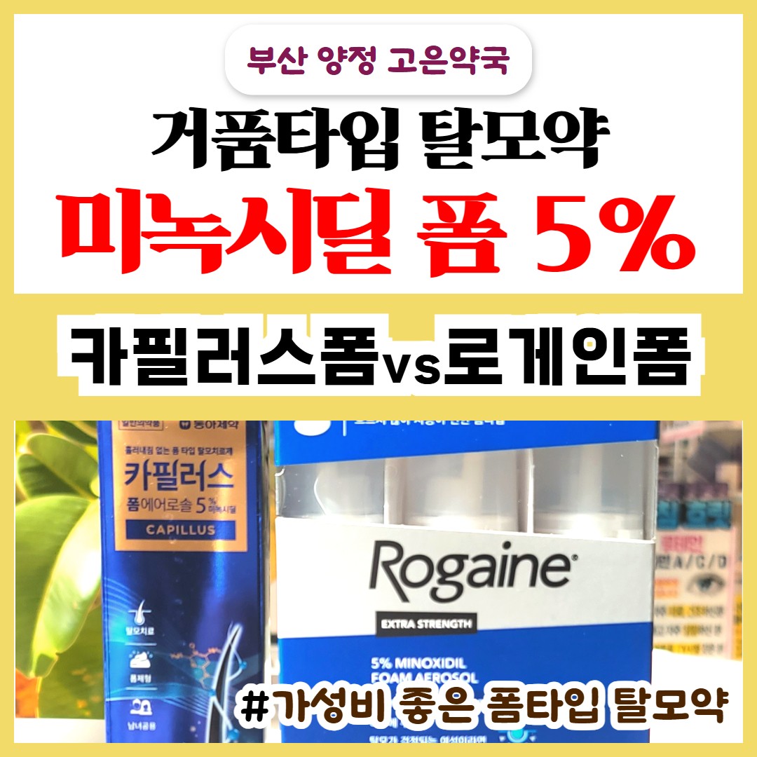 카필러스폼 VS 로게인폼 , 가성비 좋은 거품타입 미녹시딜 탈모약